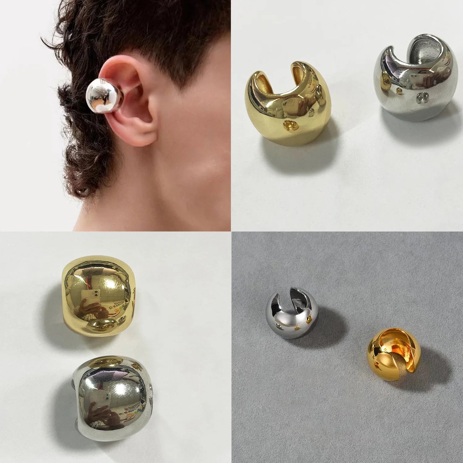 Smooth C-shaped No Piercing Ear Clips for Women Chunky Solid Metallic Earclip Earrings Fake Cartilage Cuff Earrings Punk Jewelry