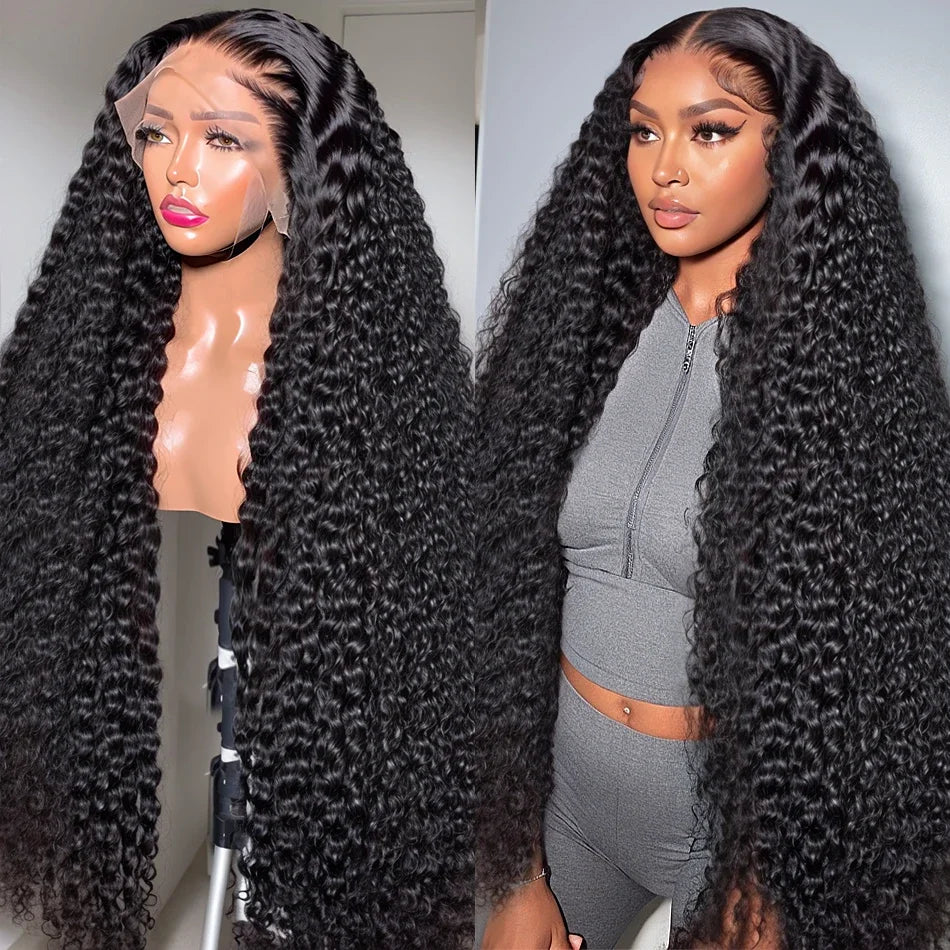 40 46 Inch 13x4 13x6 Full Frontal HD Transparent Lace Long Deep Wave Brazilian Remy Human Hair Pre plucked Wigs 200 Density