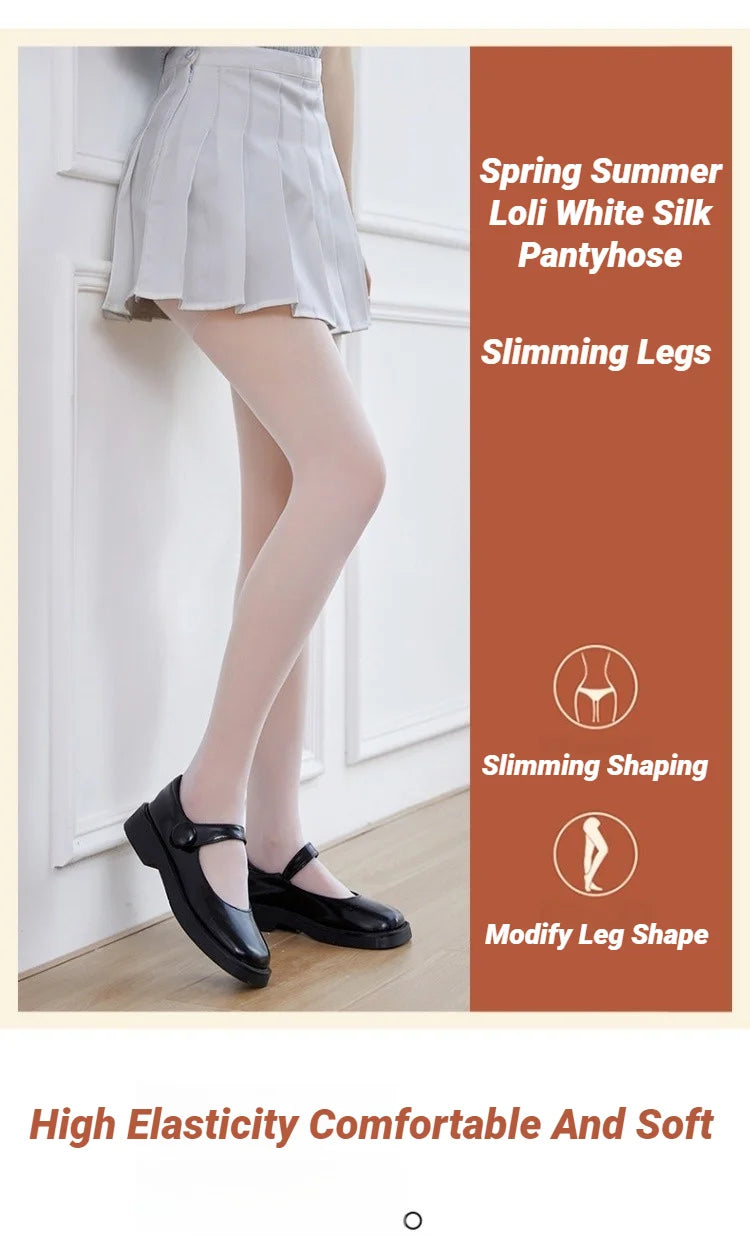 Fall Winter Adult Pantyhose Milk White Silk Socks for Girls Lolita Velvet Thin Bottom Jumpsuit Socks Women