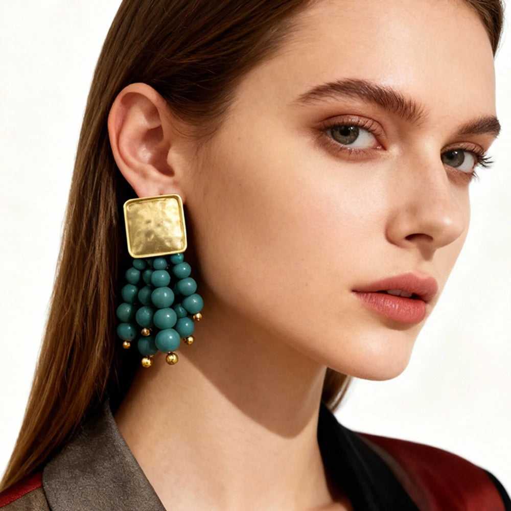 Vintage Handmade Wooden Drop Dangle Earrings Maxi Beaded Bohemian Statement Wedding Jewelry For Women brincos
