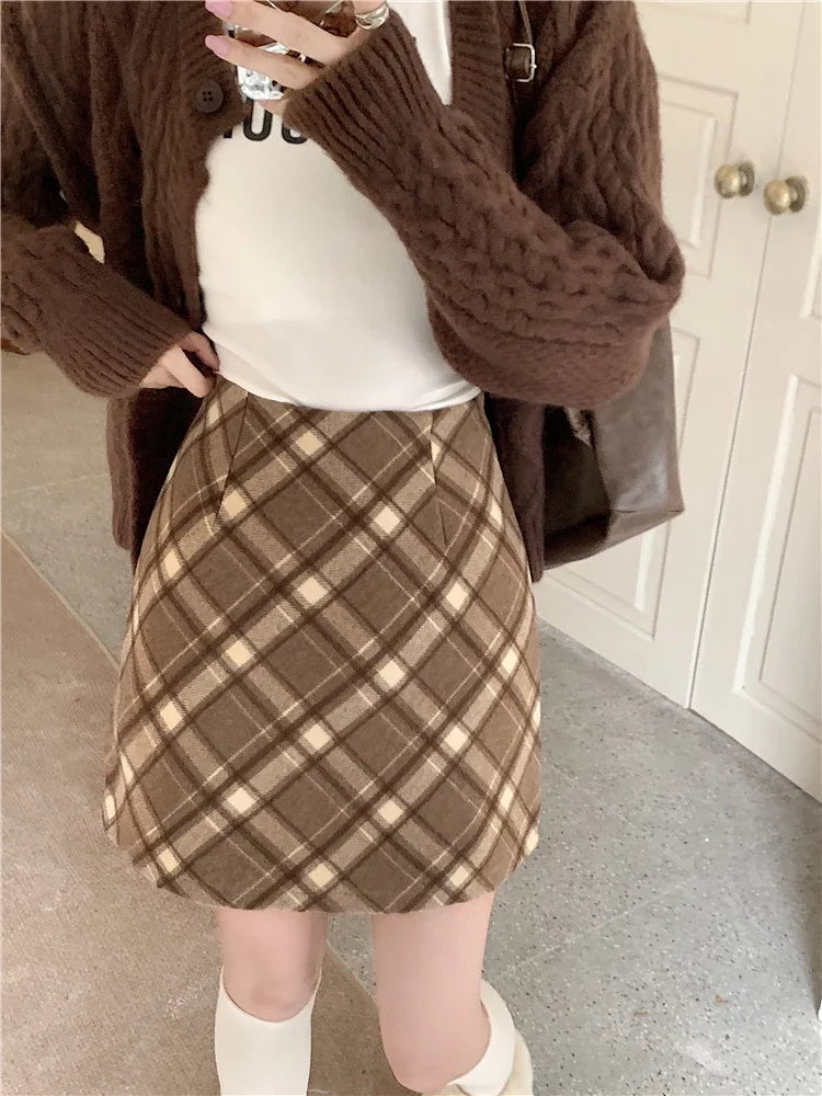 ITOOLIN Womem Vintage Plaid Tweed A-line Skirt Casual High Waist Mini Skirt Women Preppy Style Bodycon Skirts Spring Summer 2026