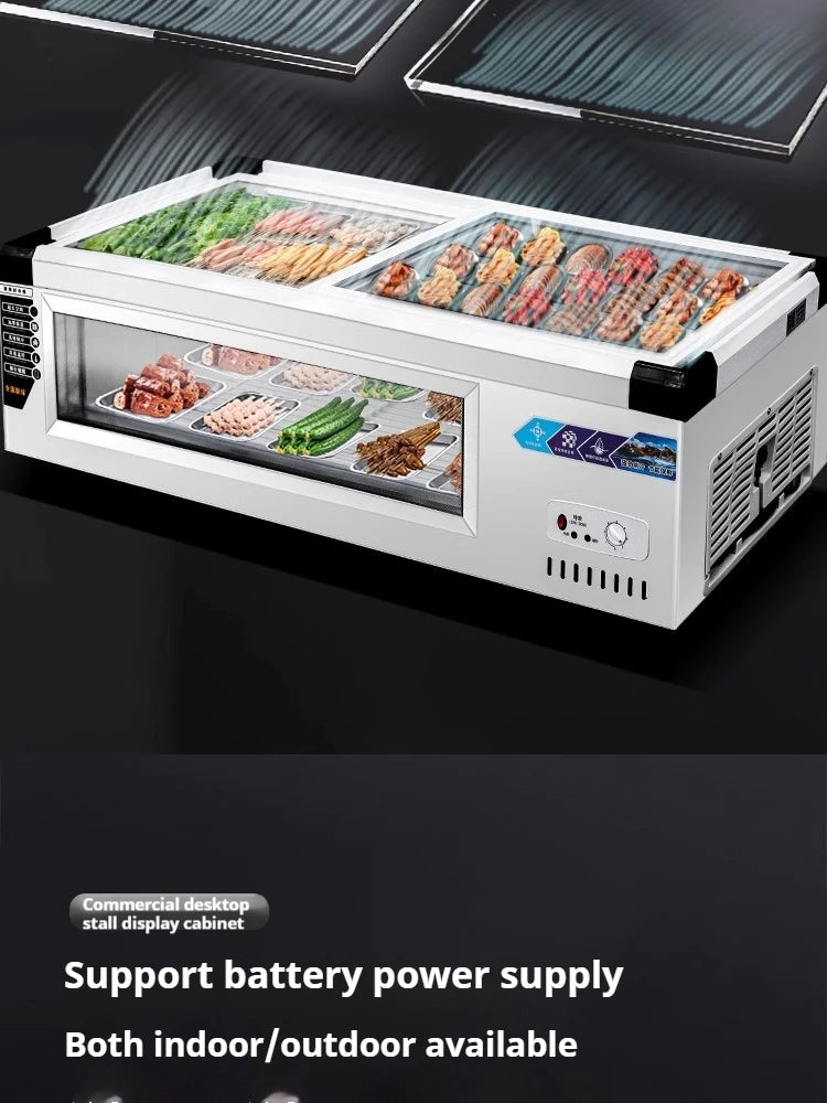 Commercial Refrigerator Freezer Countertop, 140W Portable Display Fridge for Food Stall with 3-Color Lights & Copper Tube Cool