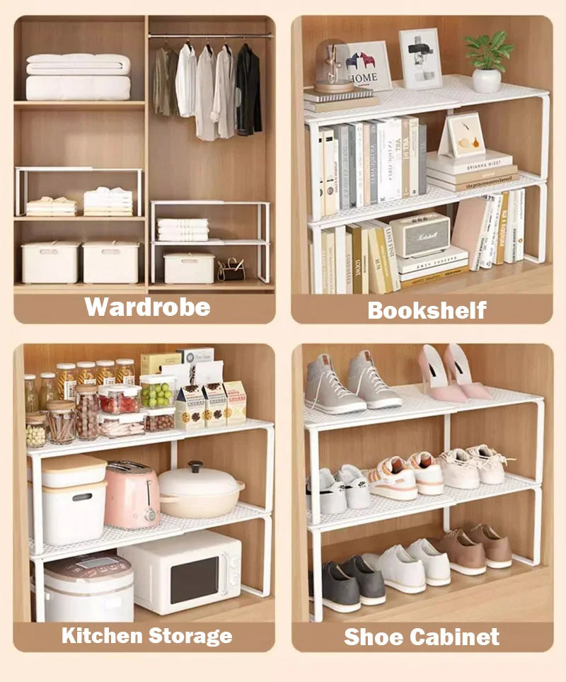 1pc Wardrobe Scalable Layered Partition Board Stackable Large-capacity Shelf Shoe Cabinet Sorting Board Wardrobe Organizer