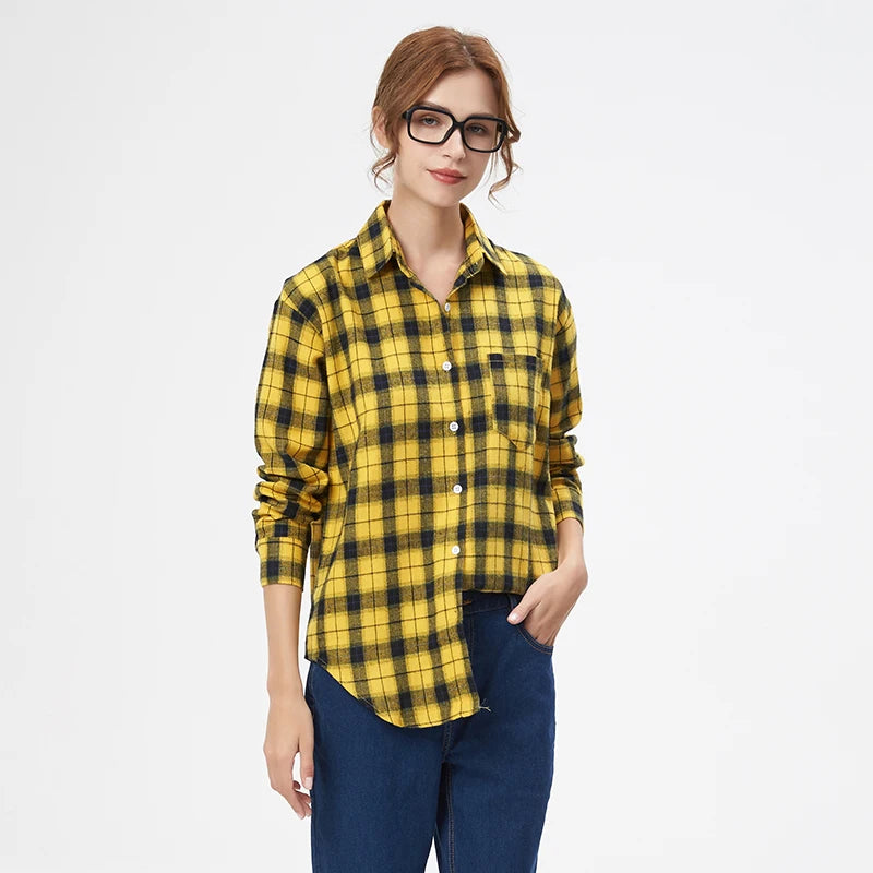 Casual Women's Plaid Shirt 2025 Spring Autumn New Ladies Loose Blouse and Tops Female Long Sleeve Shirts Fresh Checked Clothes