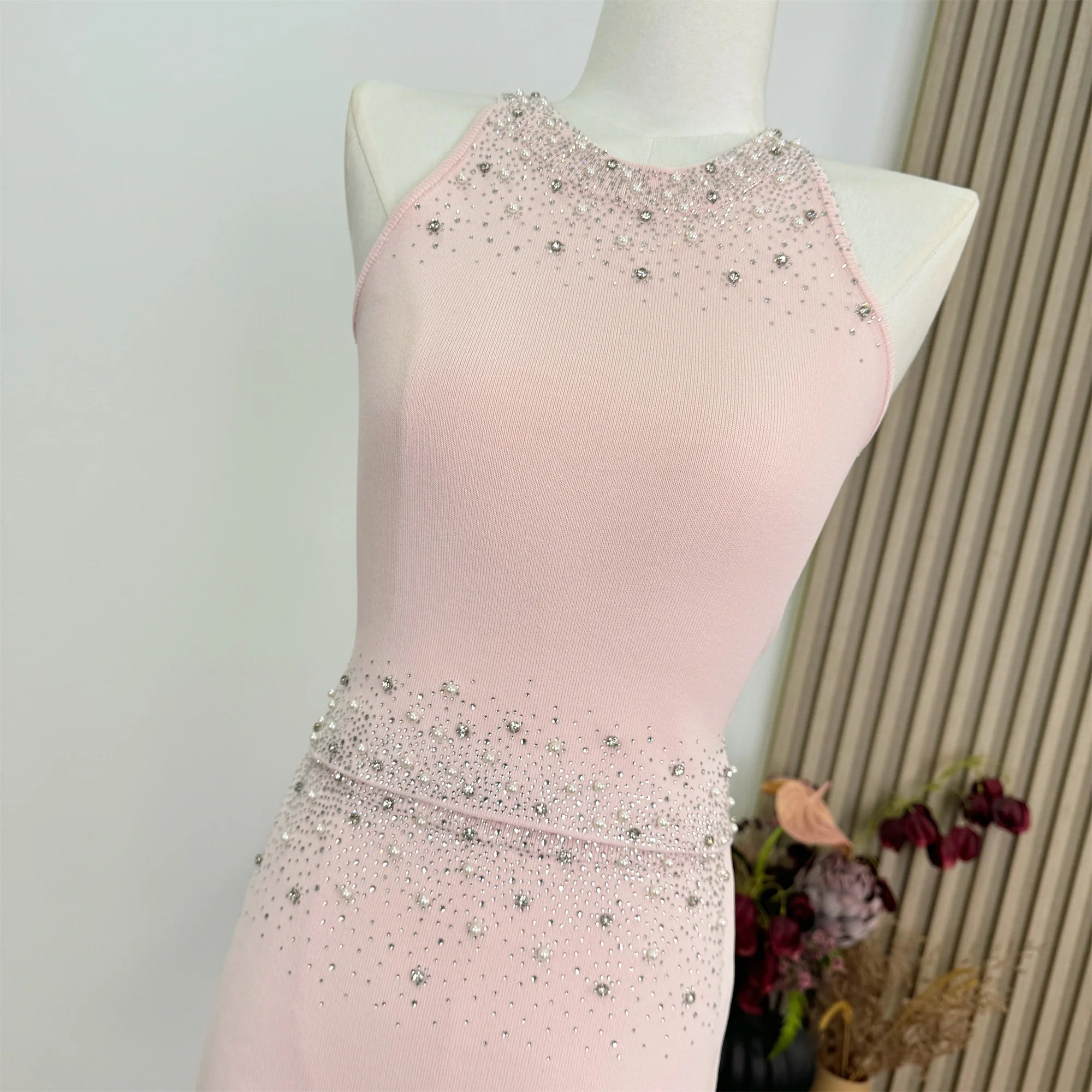 2025 Summer Diamonds Knitted 2 Piece Set For Womem Nail Bead Top + Short Skirt Two Piece y2k Outfit Ensemble Femme