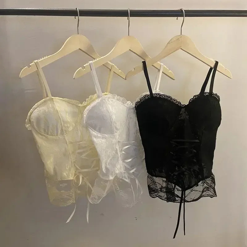 Clothes Blouses Sexy Crop Tops Women Corset Lace Bandage T-shirt Camisole Woman Sling Tank Top Fashion Sleeveless Waistcoat
