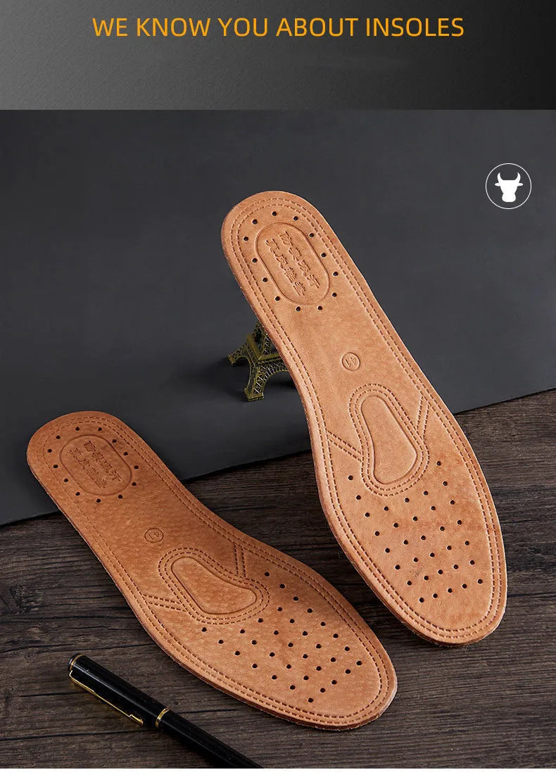 Real Cowhide Insole Leather Shoes Boots Shoe Inserts Soft Breathable Deodorant Anti-slip Template Shock Absorbing Insoles Sole