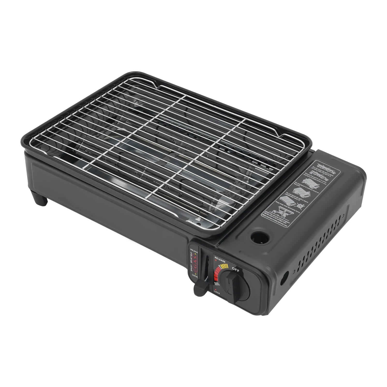 Gas Barbecue Grill, Butane LPG Stove 2.2KW Power, Camping Gas Stove Tabletop with Grilling Nets, Double-row Firepower Tubes