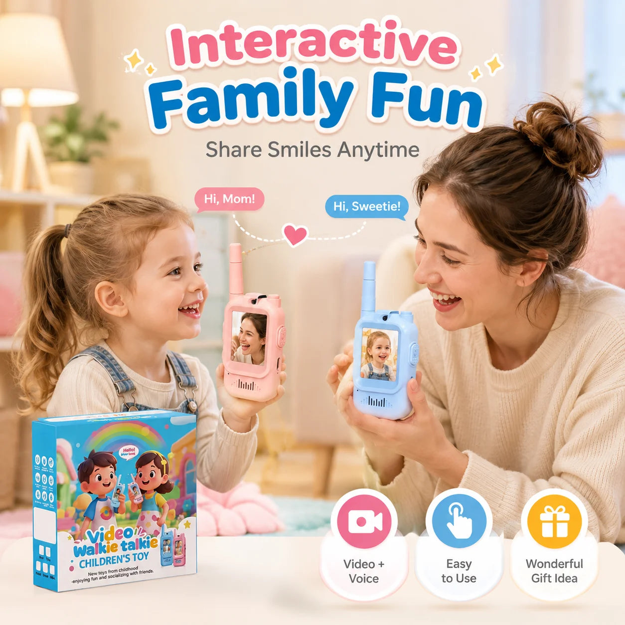 2PCS Kids Video Walkie Talkies USB Charging Indoor and Outdoor High Definition Intercom Children's Toys Birthday Gifts Ages 3-12