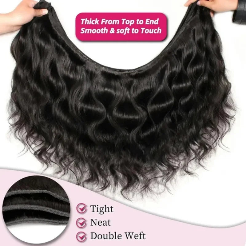 42 Inch Body Wave Human Hair Bundles Natural Black Brazilian Virgin Hair Weave 12A Unprocessed Real Human Hair Extensions Full T