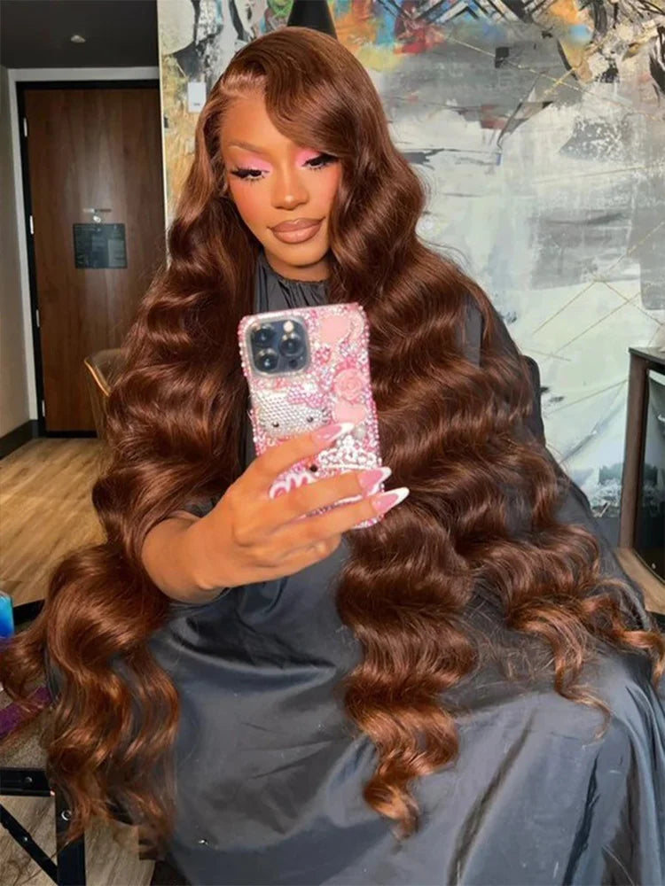 Body Wave Chocolate Brown Lace Front Wigs Human Hair Pre Plucked Brazilian Brown Virgin Hair Glueless HD Frontal Wig For Women