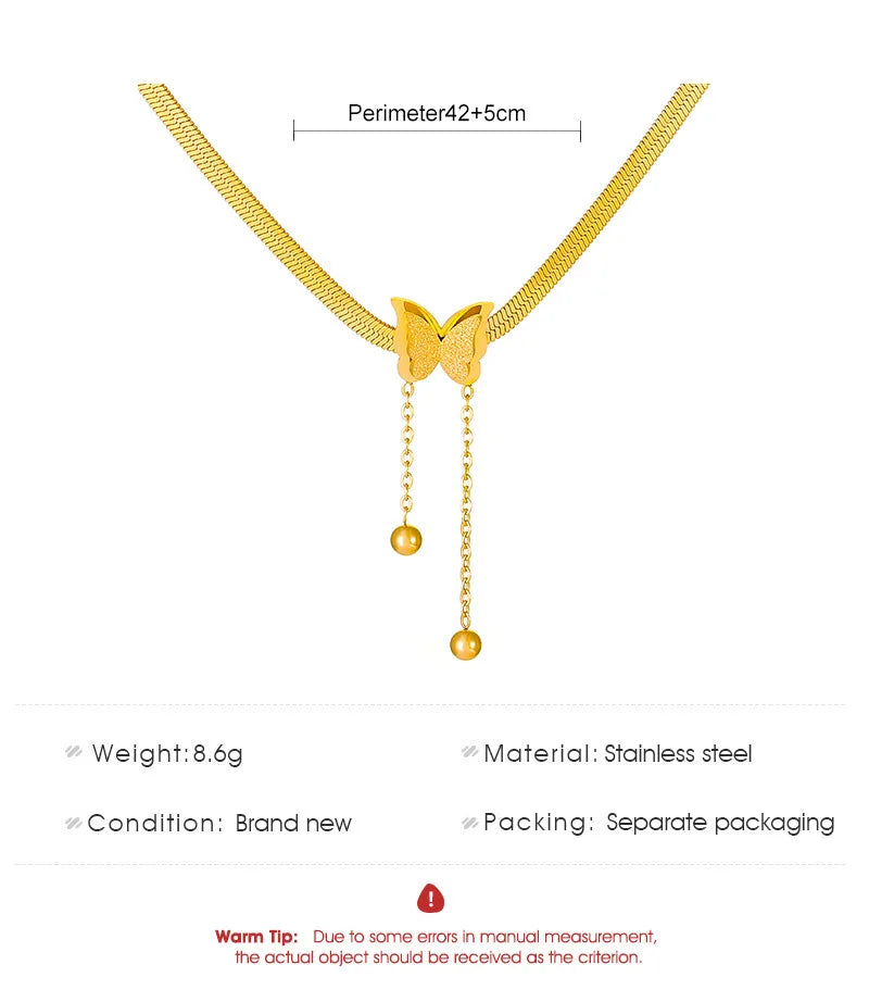Stainless Steel Frosted Butterfly Necklace For Women Gold Silver Color Snake Chain Choker Necklace Female Fashion Party Jewelry