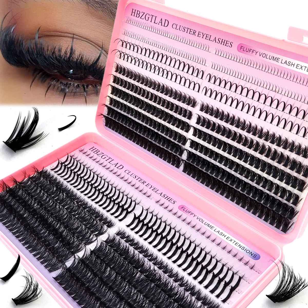HBZGTLAD Black and Brown Eyelash Clusters 60D-160D Bottom+Spike Clusters Cute Manga Flash Clusters Extended Edition with Spike E