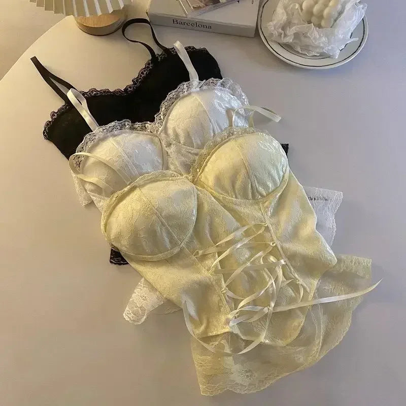 Clothes Blouses Sexy Crop Tops Women Corset Lace Bandage T-shirt Camisole Woman Sling Tank Top Fashion Sleeveless Waistcoat