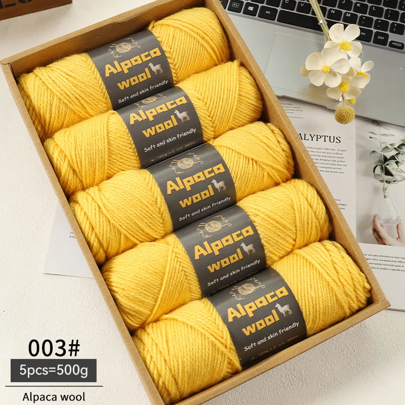 500g Alpaca Wool 245 Chunky Knitting Yarn Multi-Color Autumn and Winter Fashionable Gift for Men and Women DIY Knitting Material Kit for Warm Sweaters, Coats, Scarves, Hats, Gloves, Leg Warmers, Knee Pads Yarn Balls 5Pcs/Pack