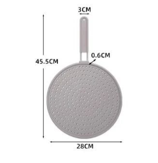 HTMCK Heat-Resistant Silicone Kitchen Splatter Screen Frying Pan Lid with Handle Oil Splash Guard Drain Board Cover