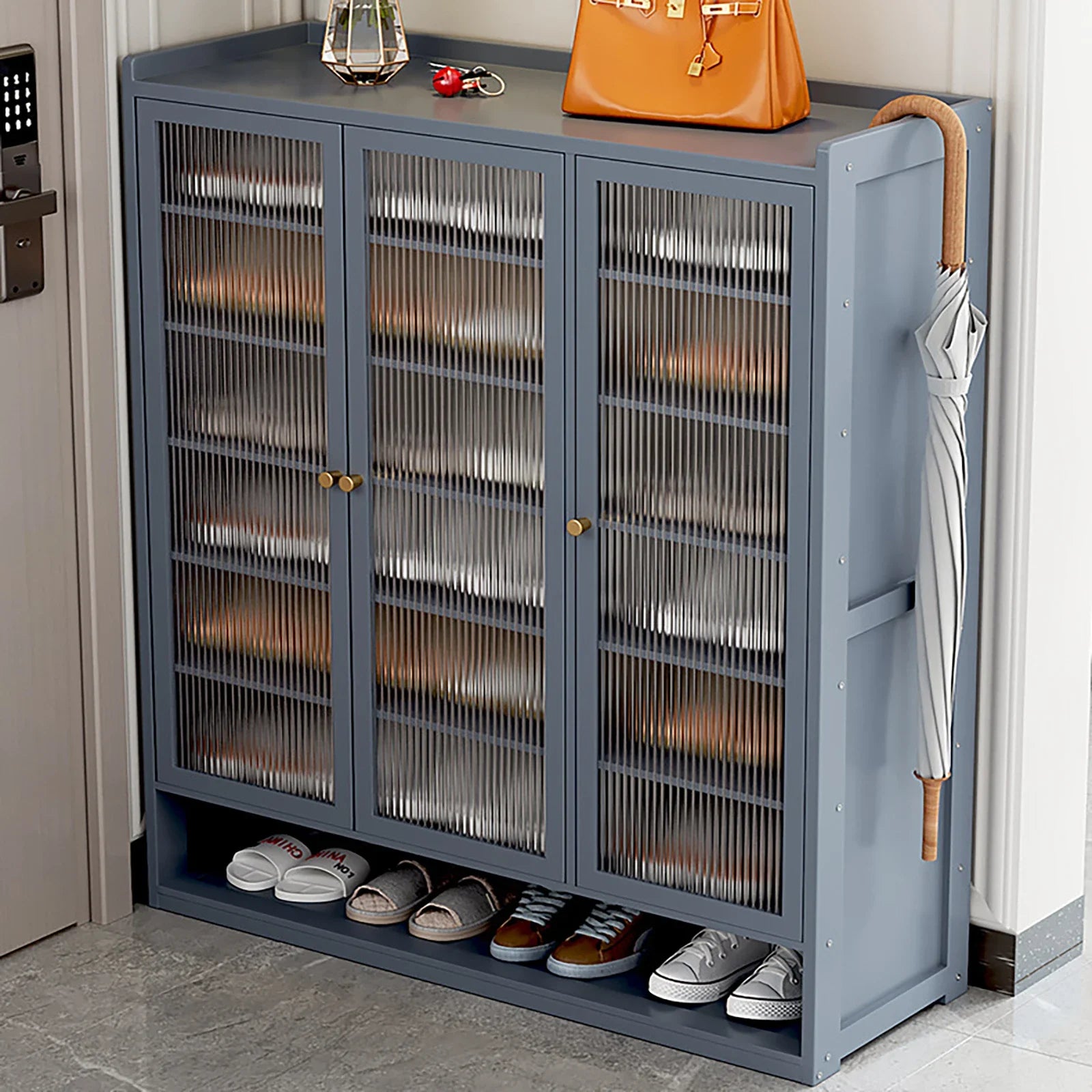 3-Door 8-Tier Dustproof Shoe Cabinet Freestanding Bamboo Shoe Rack Organizer for Hallway Entryway