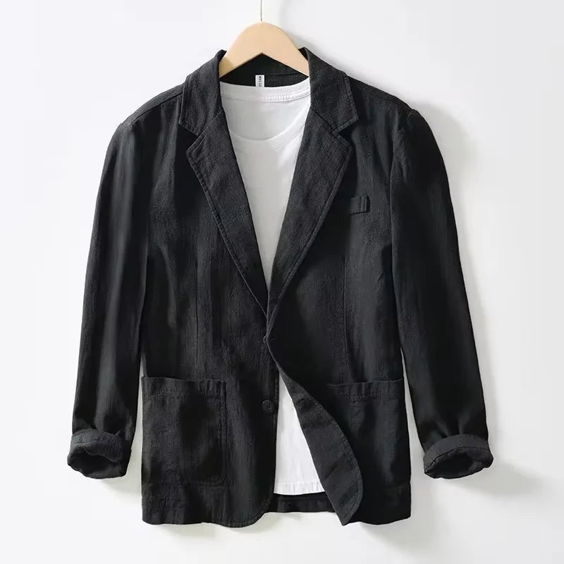 100% Cotton Breathable Men's Blazer Suit Jacket For Men Black Coat For Summer Business Lightweight Male Clothes 2024