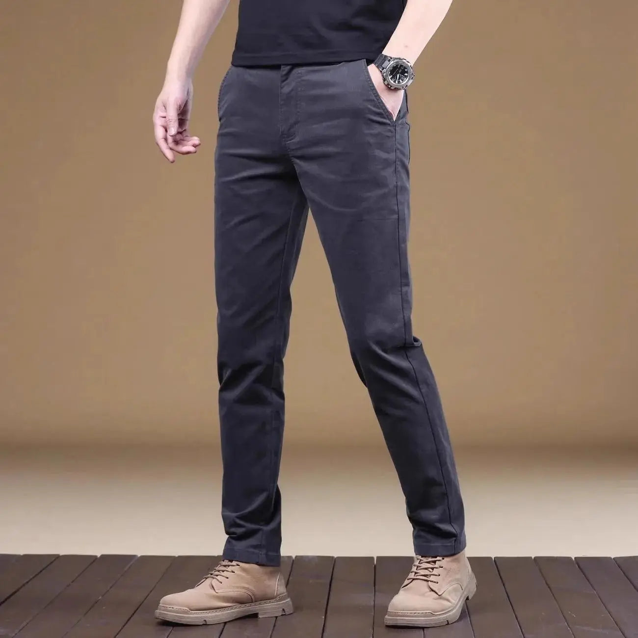 2026 Summer Thin Cotton Men's Casual Pants Trendy Versatile Elastic Light Business Trousers Work Formal Slim Straight Pants