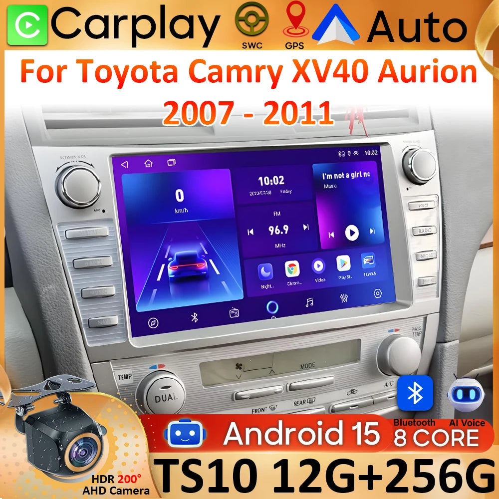 Android 15 For Toyota Camry XV40 Aurion 2007 - 2011 DSP Carplay Head Unit Multimedia Player GPS Navigation Stereo Car Radio WIFI
