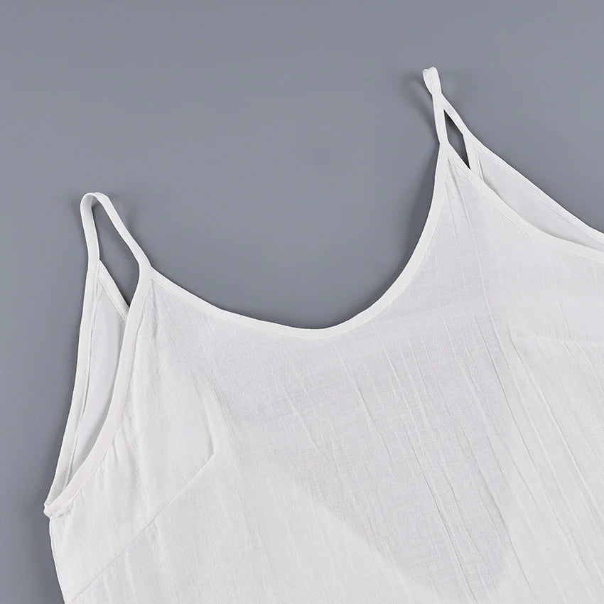 HiLoc Casual Loose White Long Dress Robe 2025 New Summer V Neck Dresses For Women Spring Sleeveless Straight Robes Nightgown