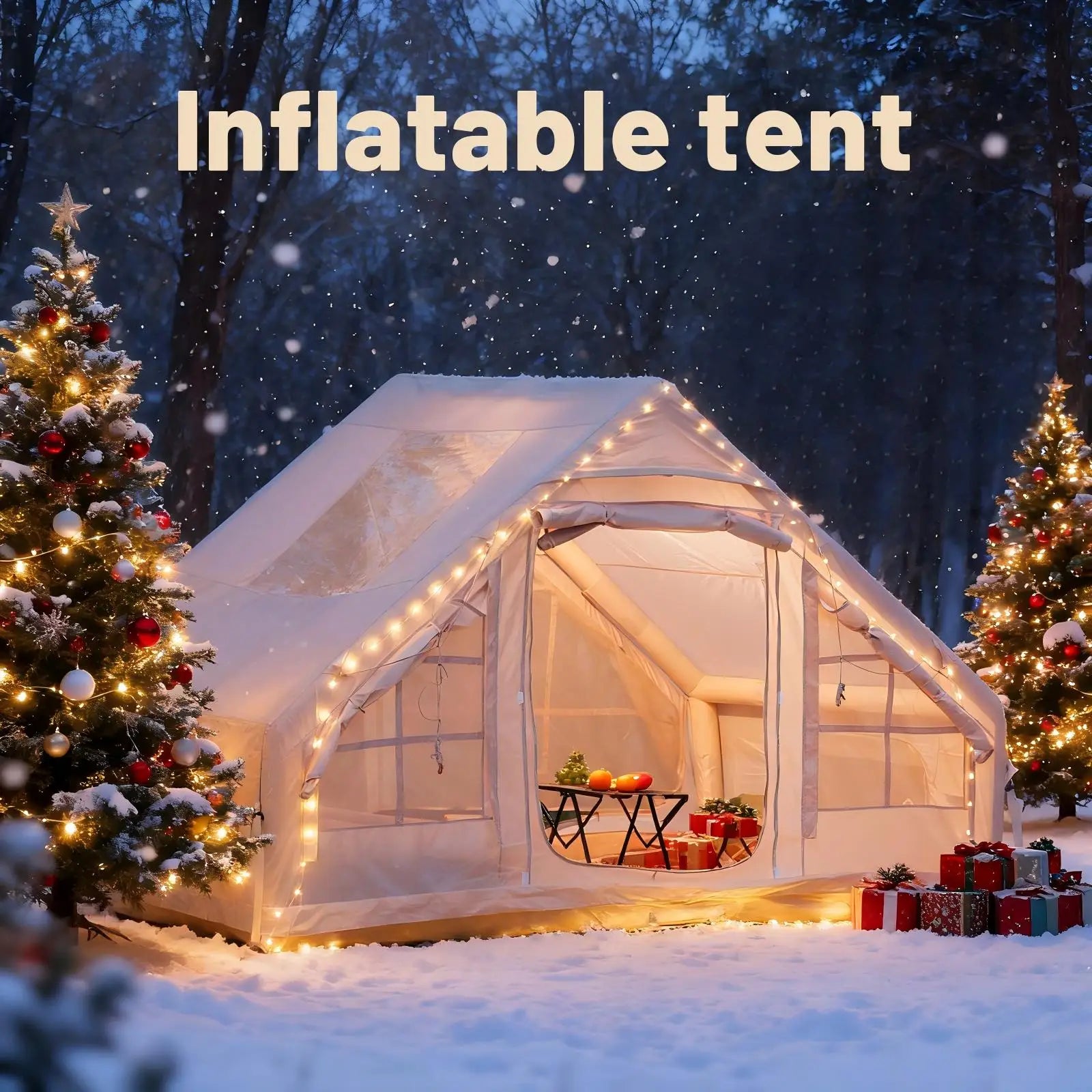 4-8 Person Inflatable Camping Tent - Quick-Setup Air Frame, 4-Season Waterproof Shelter with Stove Jack & Portable Design.