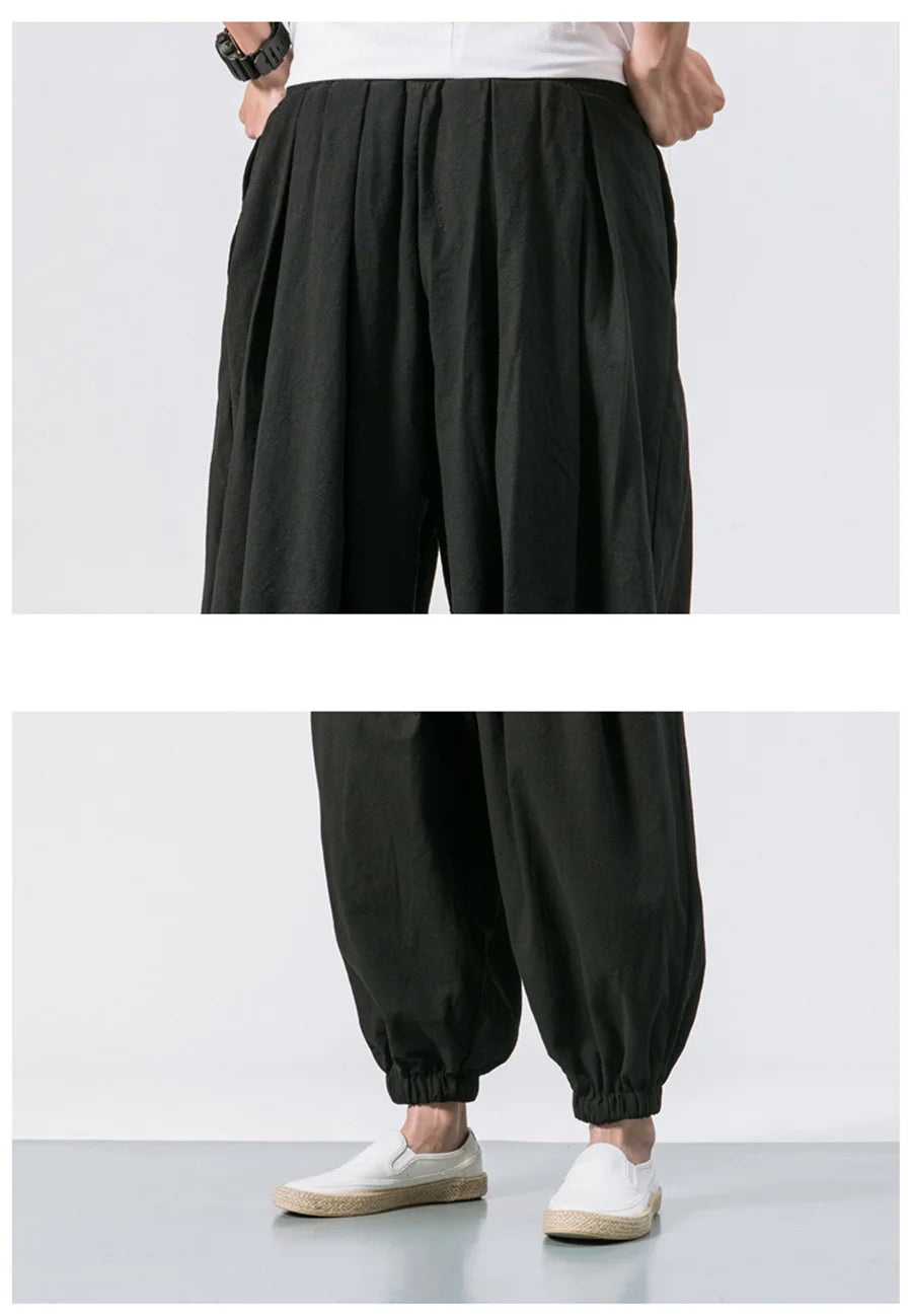 FGKKS Spring Men Loose Harem Pants Chinese Linen Overweight Sweatpants High Quality Casual Brand Oversize Trousers Male