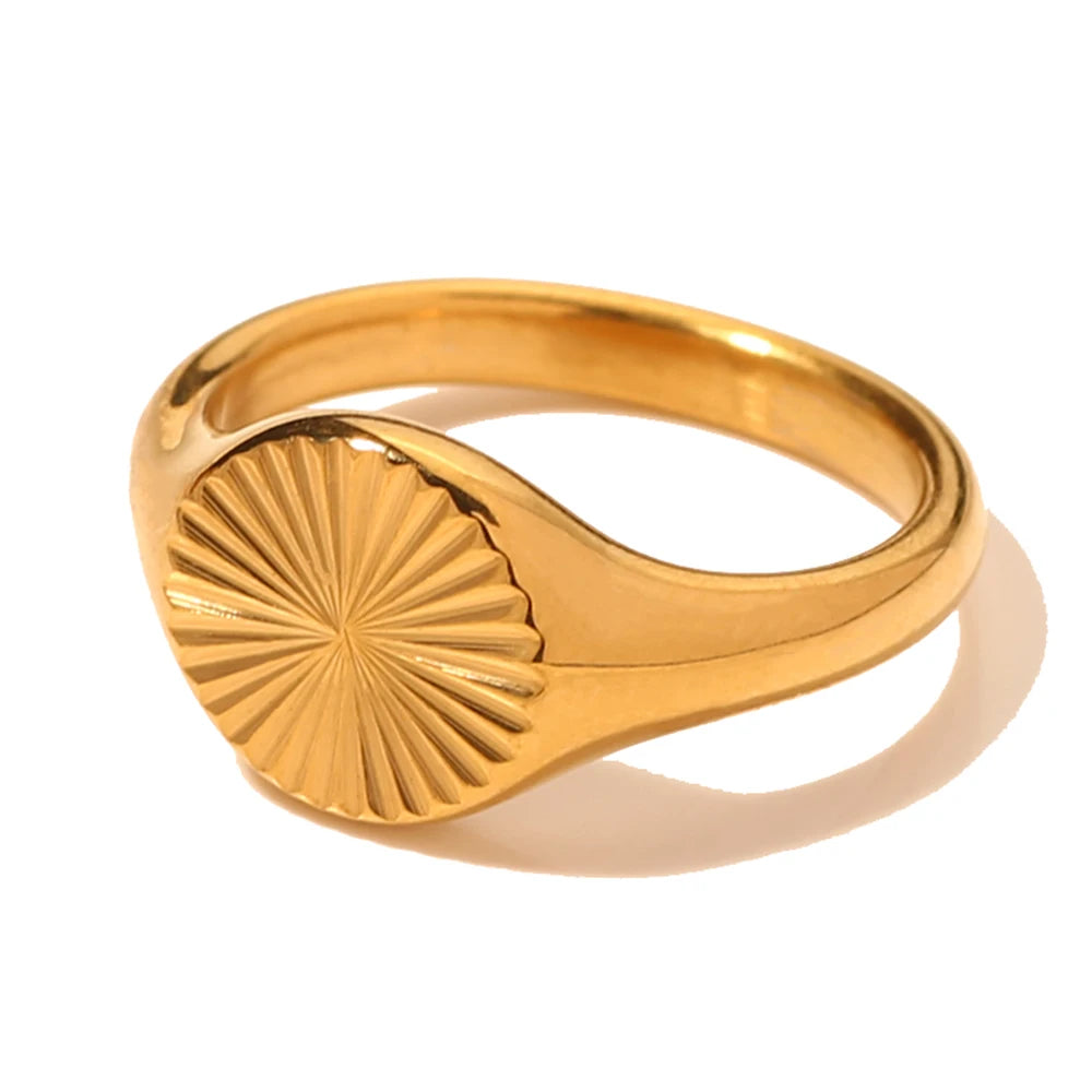 SUNIBI Stainless Steel Rings for Women Gold Color Do Not Fade Wave Rays Texture Signet Dainty Ladies Ring Jewelry Wholesale