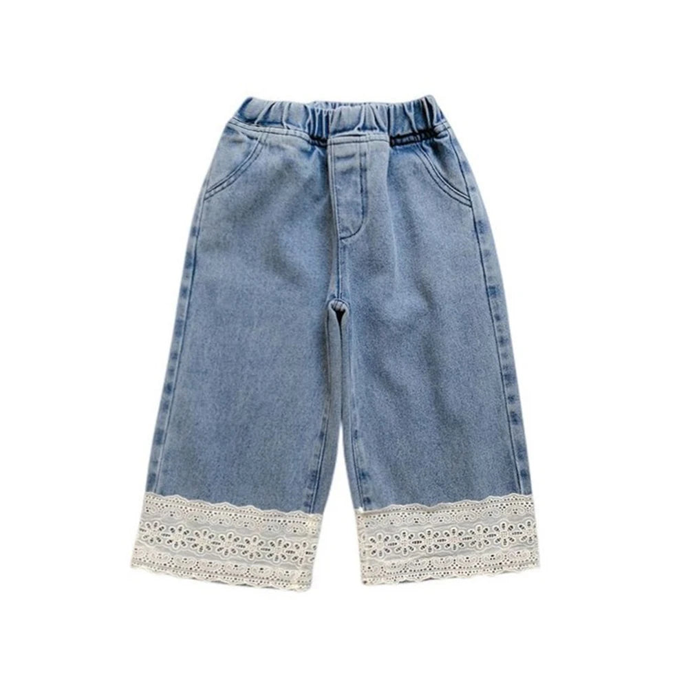 Bear Leader Summer New Blue Jeans 2-7-year-old Simple Kids Clothes Girls Korean Edition Fashion Lace Decoration Casual Pants