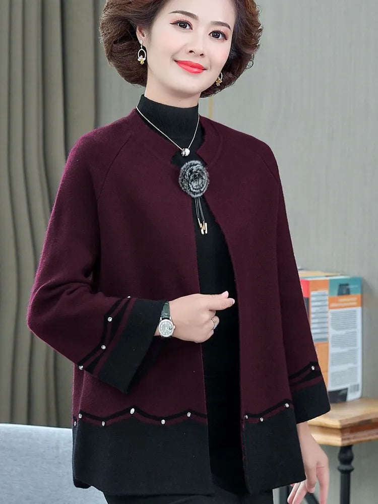 2023 New Spring Autumn Mother Sweater Knitted Cardigan   Jacket Noble Elegant Womem Sweater Coat Middle Aged Female Knitwear Top