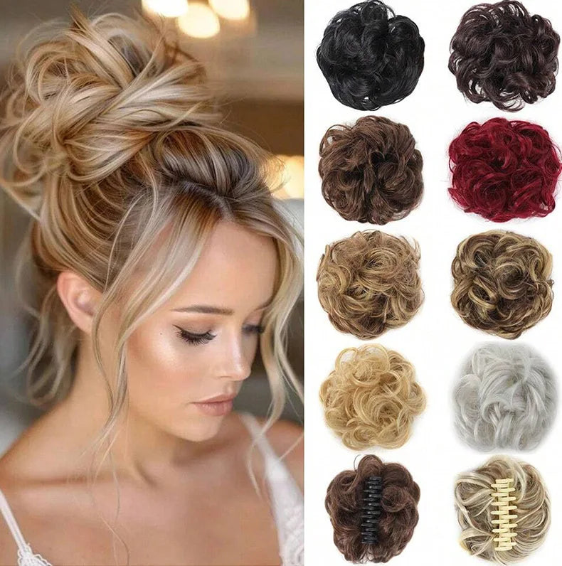 6 Inch Claw Clip Messy Bun Wig Curly Wavy Synthetic Hair Extensions for Women for Updo Hairstyles Halloween and Christmas