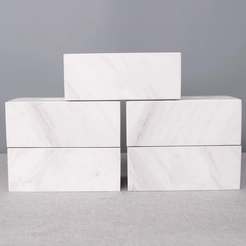 Factory Outlet 25x14x10CM Cuboid Natural Marble Stone Big Tissue Box Storage Organization Case
