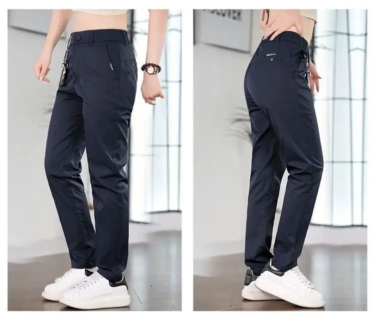 2026 Men's Ice Silk Straight Leg Thin Breathable Casual Pants Summer Business Long Trousers Fashionable Versatile Lightweight