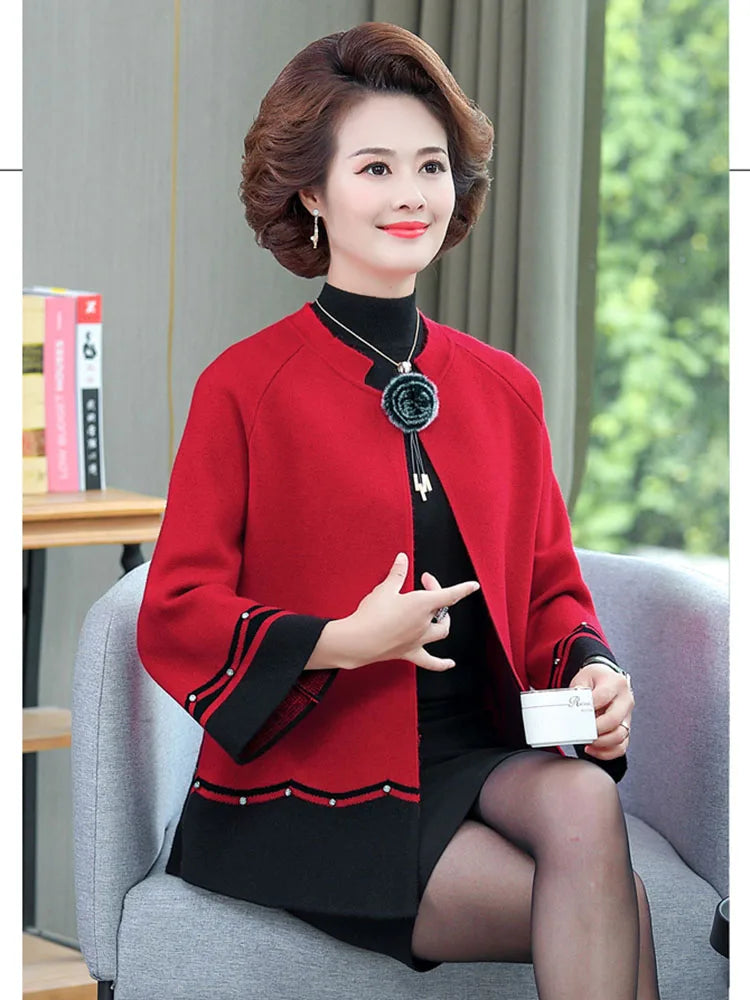 2023 New Spring Autumn Mother Sweater Knitted Cardigan   Jacket Noble Elegant Womem Sweater Coat Middle Aged Female Knitwear Top