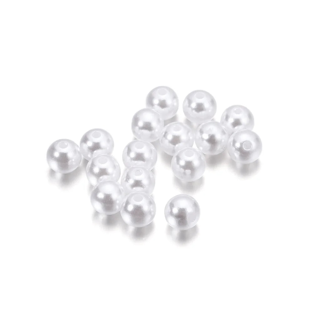10-1000pcs/lot 3-20mm Straight Holes Acrylic Imitation Pearl Beige Bracelet Round Beads For DIY Craft Jewelry Making Supplies