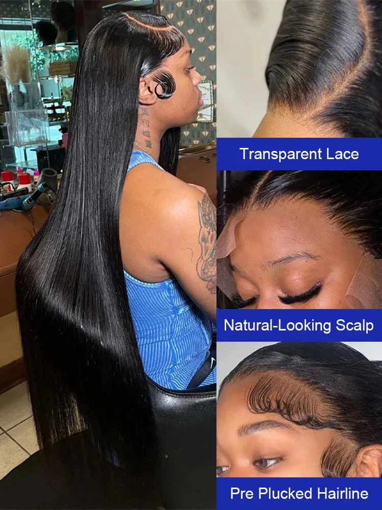Smooth Silky Long Straight Glueless Full Lace Front Human Hair Wigs For Women Cambodian Raw Virgin 13x4 13x6 Hd Bone Straight Transparent Lace Front Wig Human Hair 40 42 Inch 300 Density Silky Straight HD Lace Frontal Wig Pre