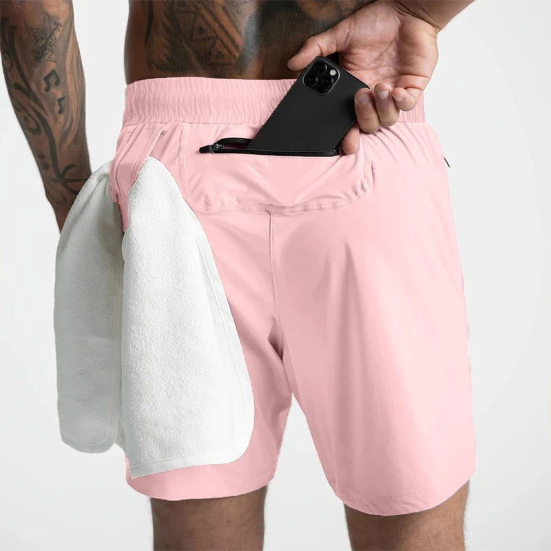 2024 Men's Single-Layer Woven Quick-Drying Solid-Color Shorts for Running, Fitness, and Casual Wear (American Fifth Pant Style)