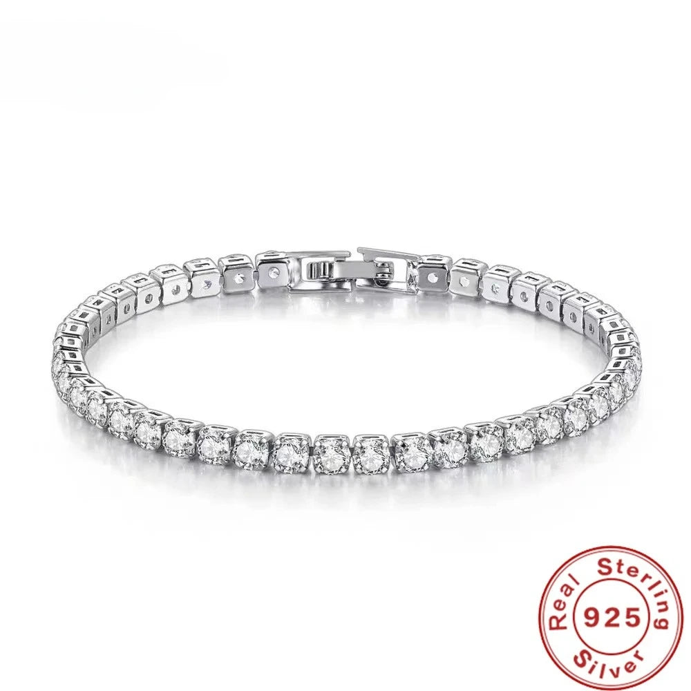 Noble S925 Sterling Silver Bracelet Zirconia Tennis Ball Women Fashion Simple Engagement Wedding Charm Jewelry 4mm width