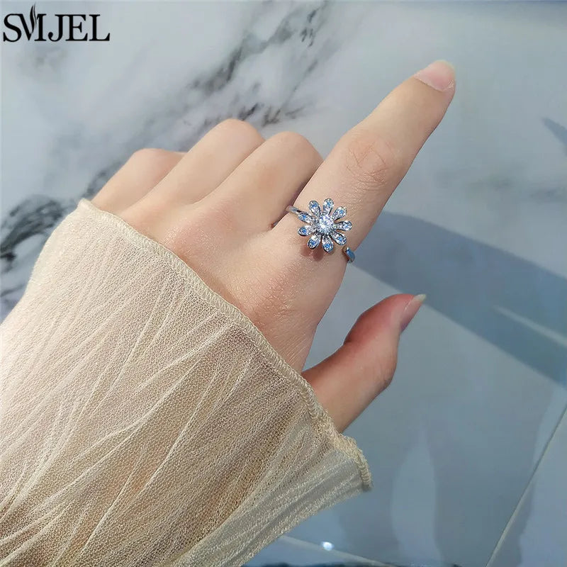 Ethnic Fashion Daisy Flower Anxiety Ring Adjustable Women Girls Worry Stress Relief Jewelry Spinning Fidget Rings Party Gifts