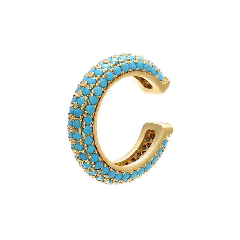 1 Piece Ear Clip on Earring Cuff Rainbow CZ Gold Silver Color Earing Jewelry Aretes Non Pierced Blue Black Clear Clipping