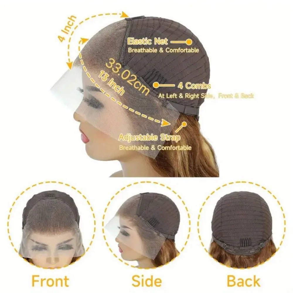 13x4 HD Highlight Body Wave Lace Front Wigs Human Hair For Women Glueless Pre Plucked 4/27 Colored 200% Density With Baby Hair