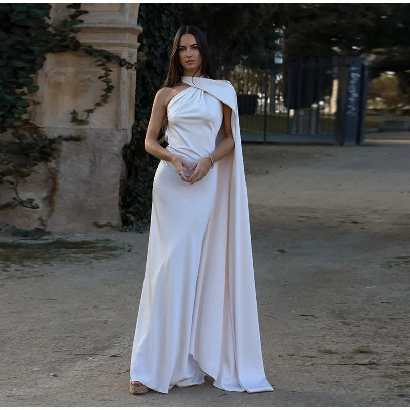 Elegant Ribbon Halter Dress Women Solid Off Shoulder Sleeveless Backless Slim Maxi Dresses 2025 Summer Autumn Party Robes Lady