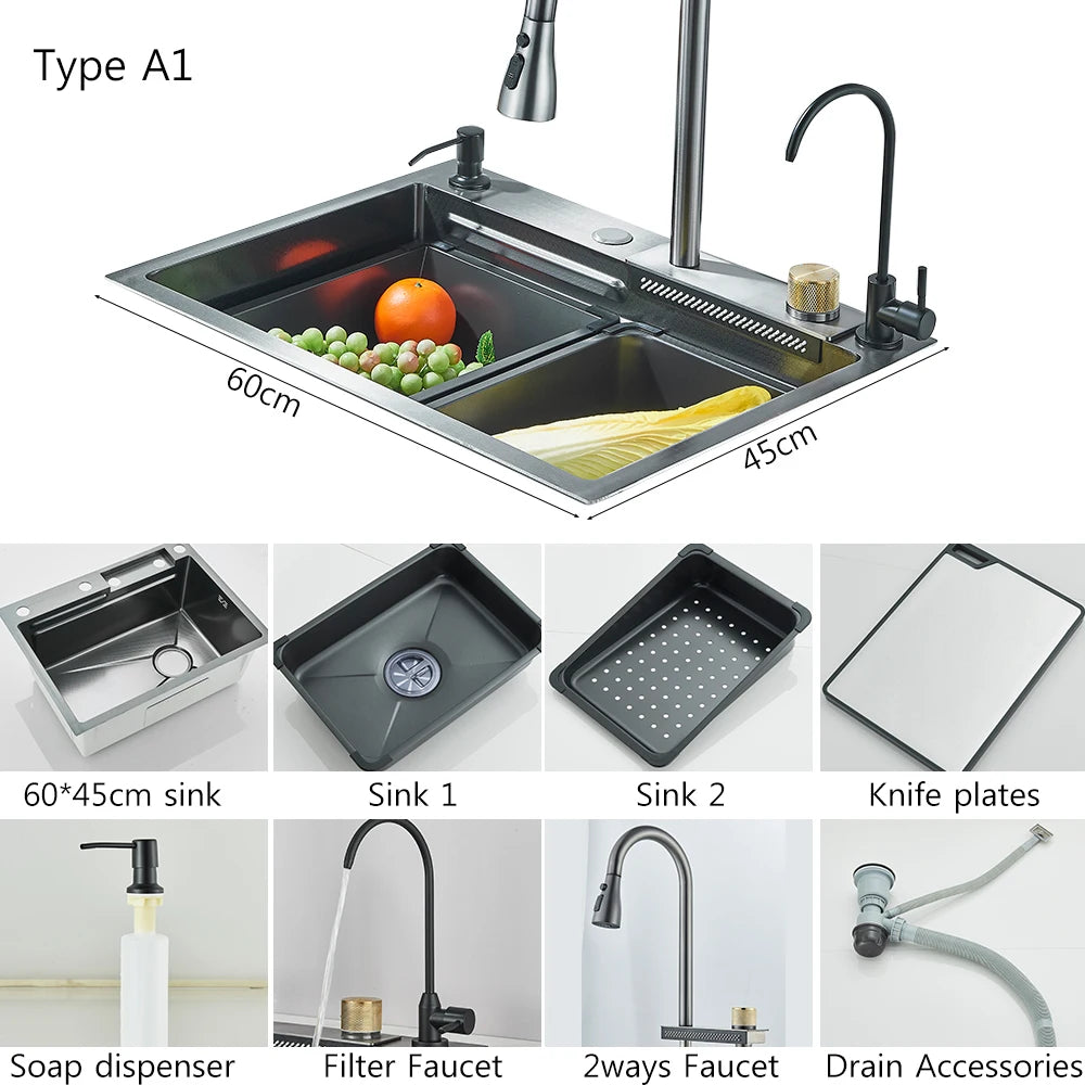 Stainless Steel Kitchen Sinks Recessed Sinks Kitchen Taps Sinks with Drains Kitchen Faucet Sink Sets