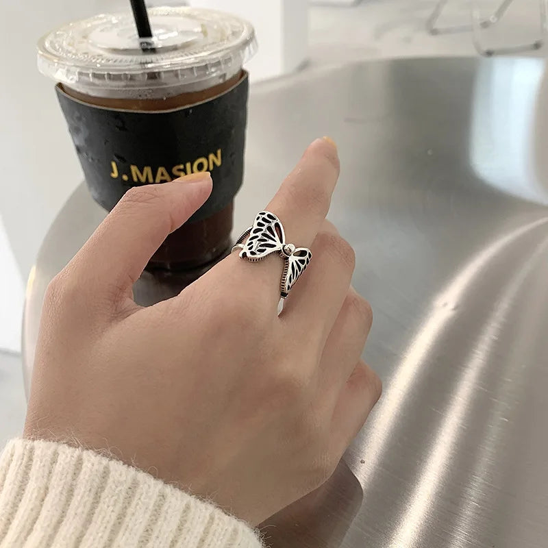 925 Sterling Silver Metal Flower Shell Geometric Rings For Women French Retro Romantic Open Thai