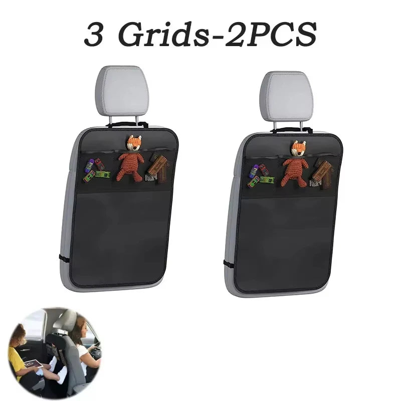 Waterproof Kick Mats Backseat Protector, Car Seat Back Protectors Black Seat Cover for Kids with 3 Pocket Storage Organizer,