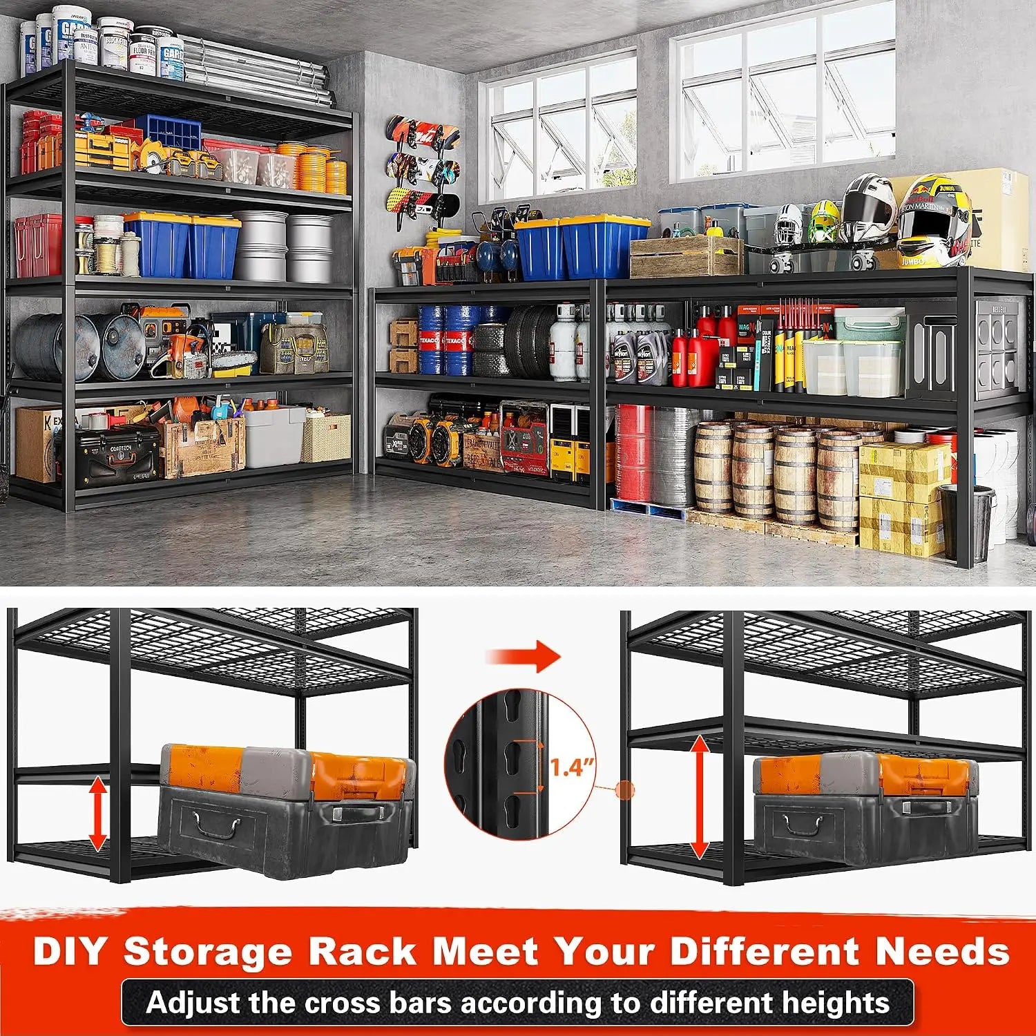 5 Tier 26" D Storage Shelves for Garage Basement Warehouse | 55.2" W x 26" D x 78" H, 3000lbs,grid design,Resist, Customized