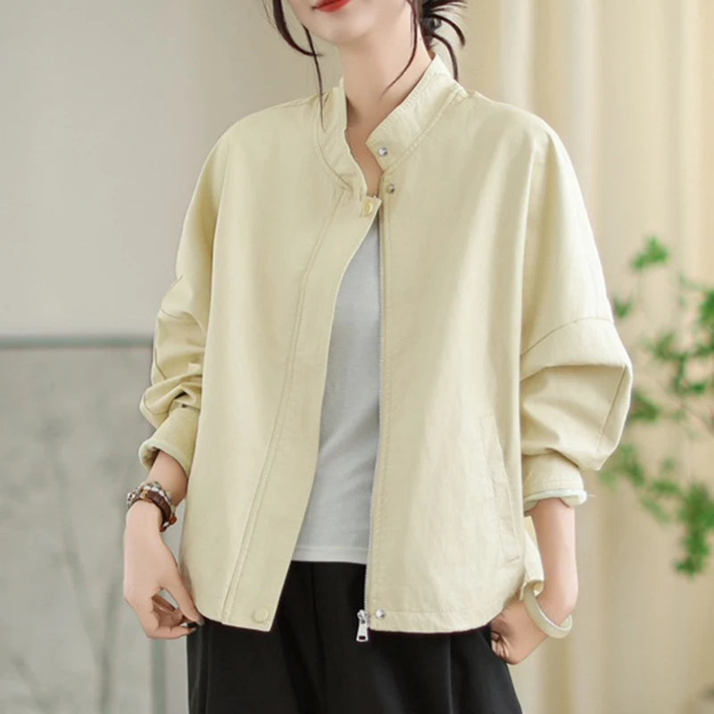 Masss Wasss 2025 Autumn Ladies Classic Fashion Oversized PU Jackets Womems Leisure Faux Leather Coats Loose Vintage Windbreakers