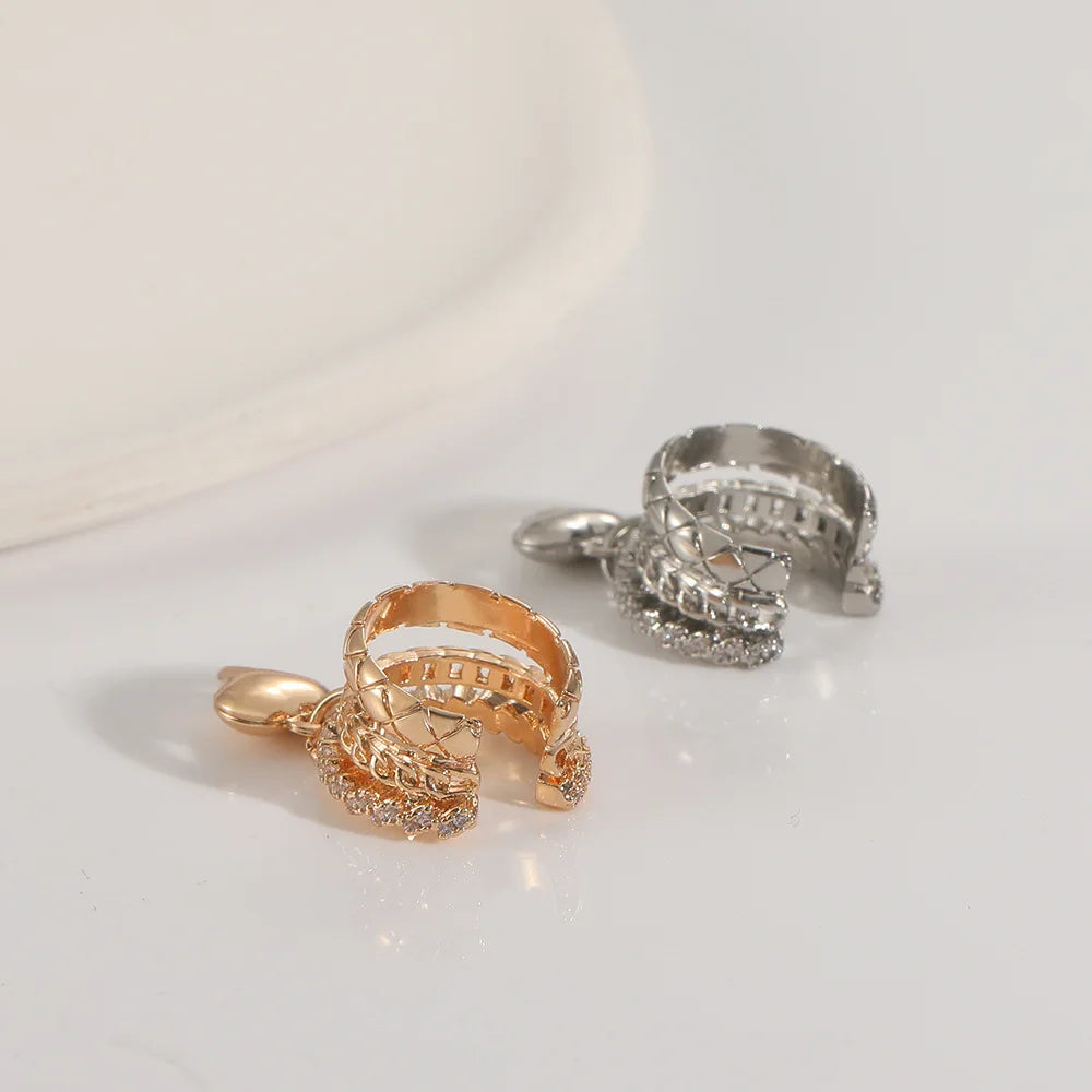 LATS Vintage Romantic Heart Pendant Clip Earrings for women no Piercing Multi-Layer Chain Ear Cuff Water Drop Teardrop Jewelry