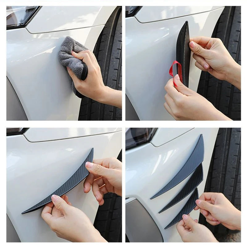 6pc Universal Car Modification Wind Knife Carbon Fiber Pattern Bumper Diffuser Splitter Fins Body Spoiler Canards Exterior Parts