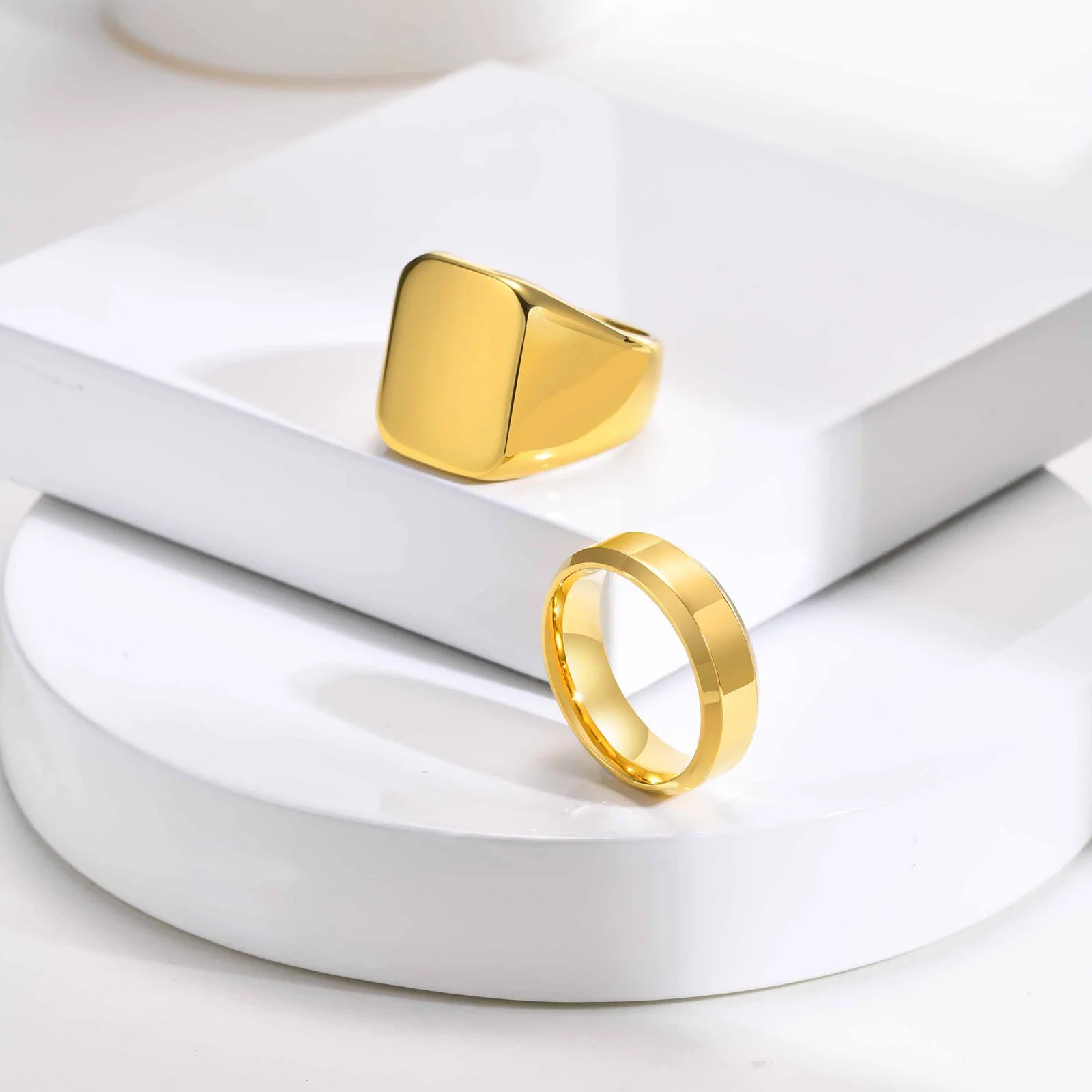 Vnox Gold Color Rings for Men Women, Simple Glossy Stainless Steel Wedding Bands, Signet Stacking Finger Ring Jewelry Gift